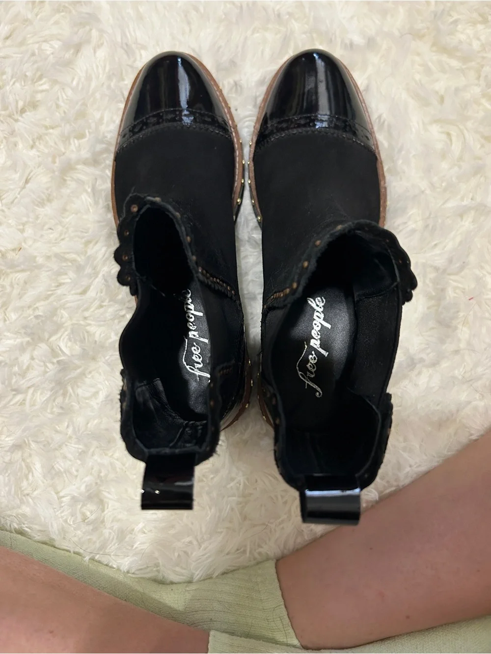 Free People Black Scalloped Studded Chelsea Booties